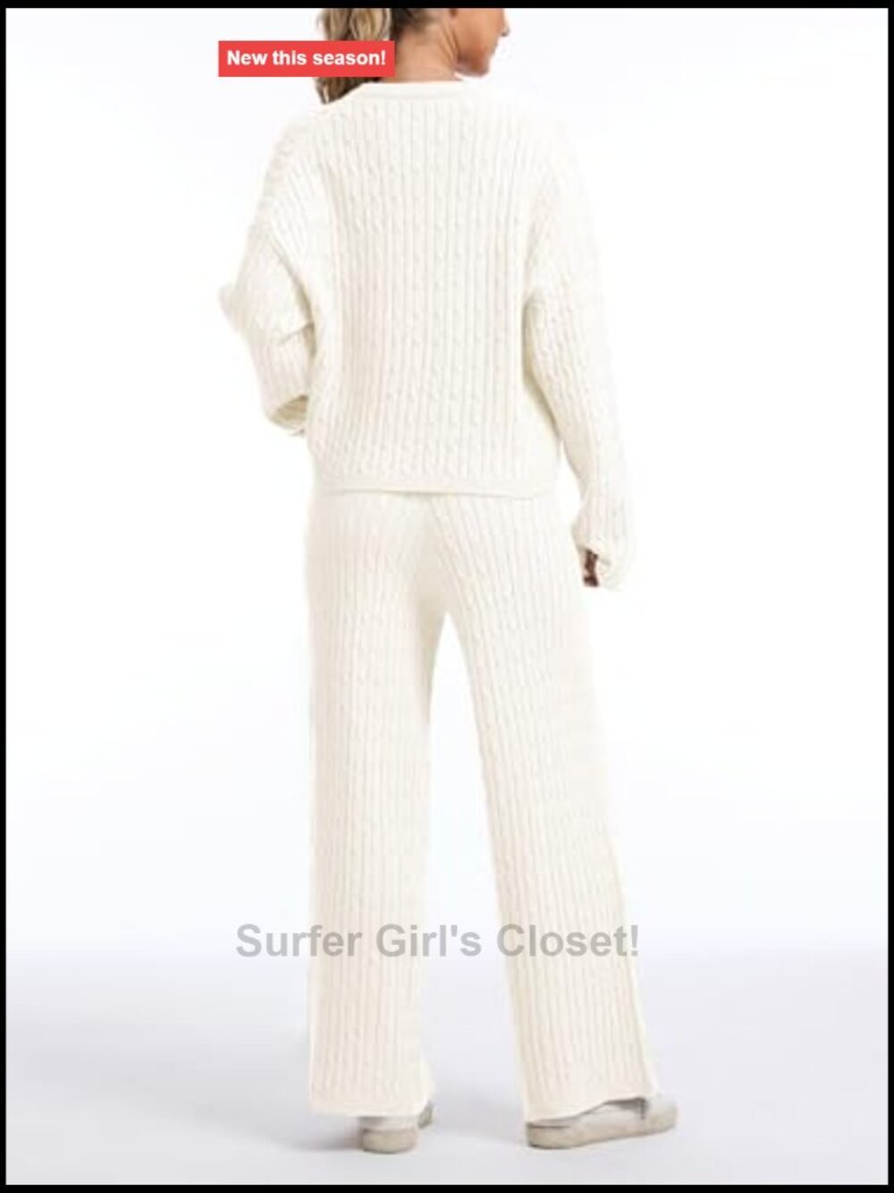 Cable Knit Sweater Lounge Set with Wide Leg Pants - Picture 4 of 7